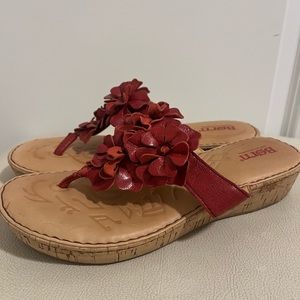 Born Red Floral Thong Leather Flower Slip On  Sandals Size 7
